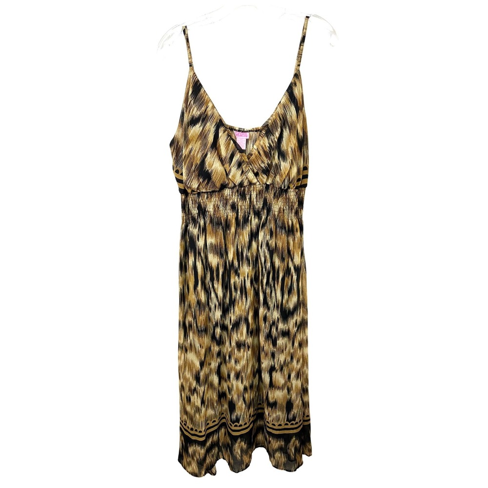 Shes Cool Plus Size 3X Maxi Dress Brown Ikat Smocked Empire Y2K Grunge Fairy 228